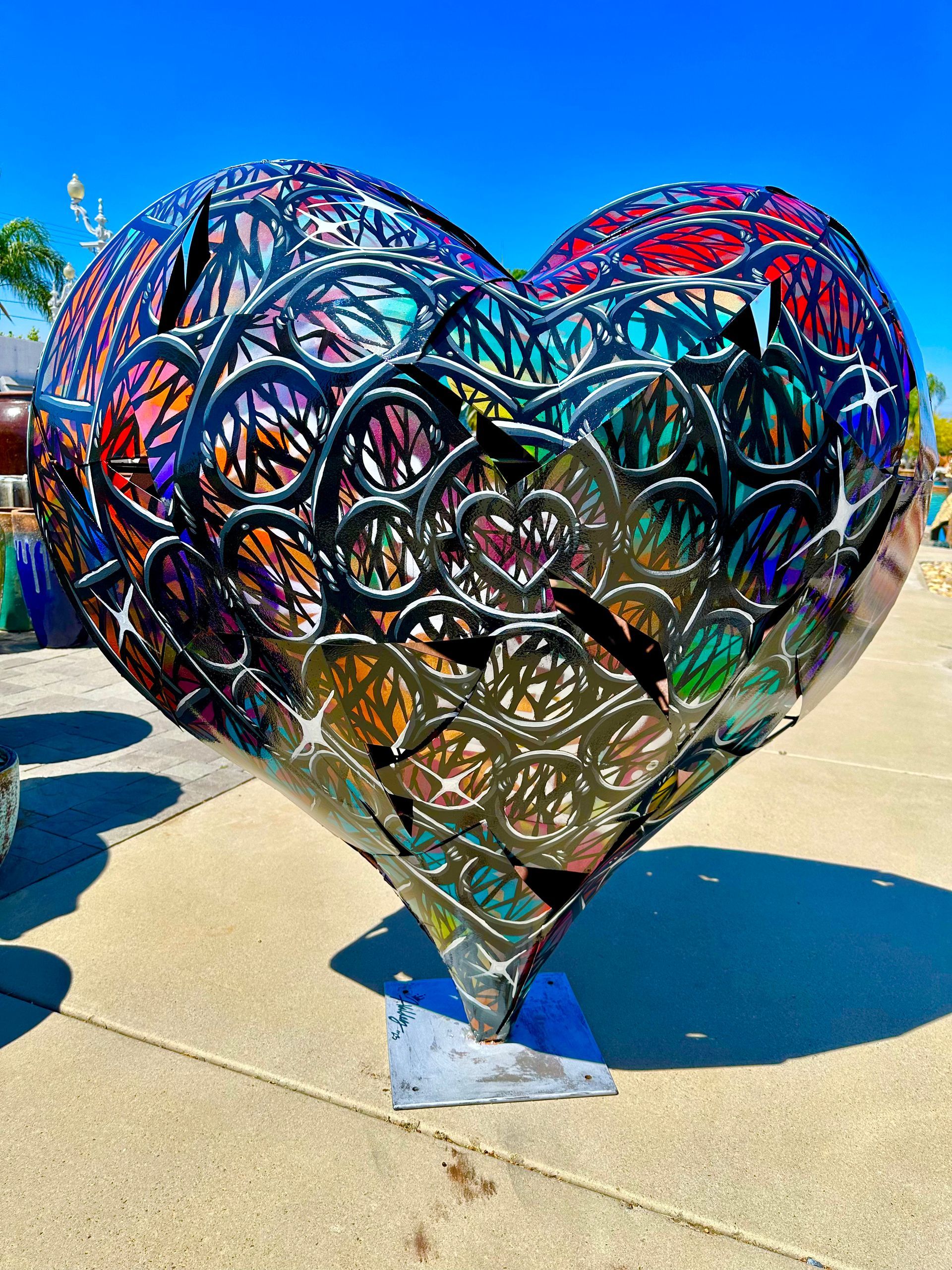 Hand-painted stained-glass style steel heart